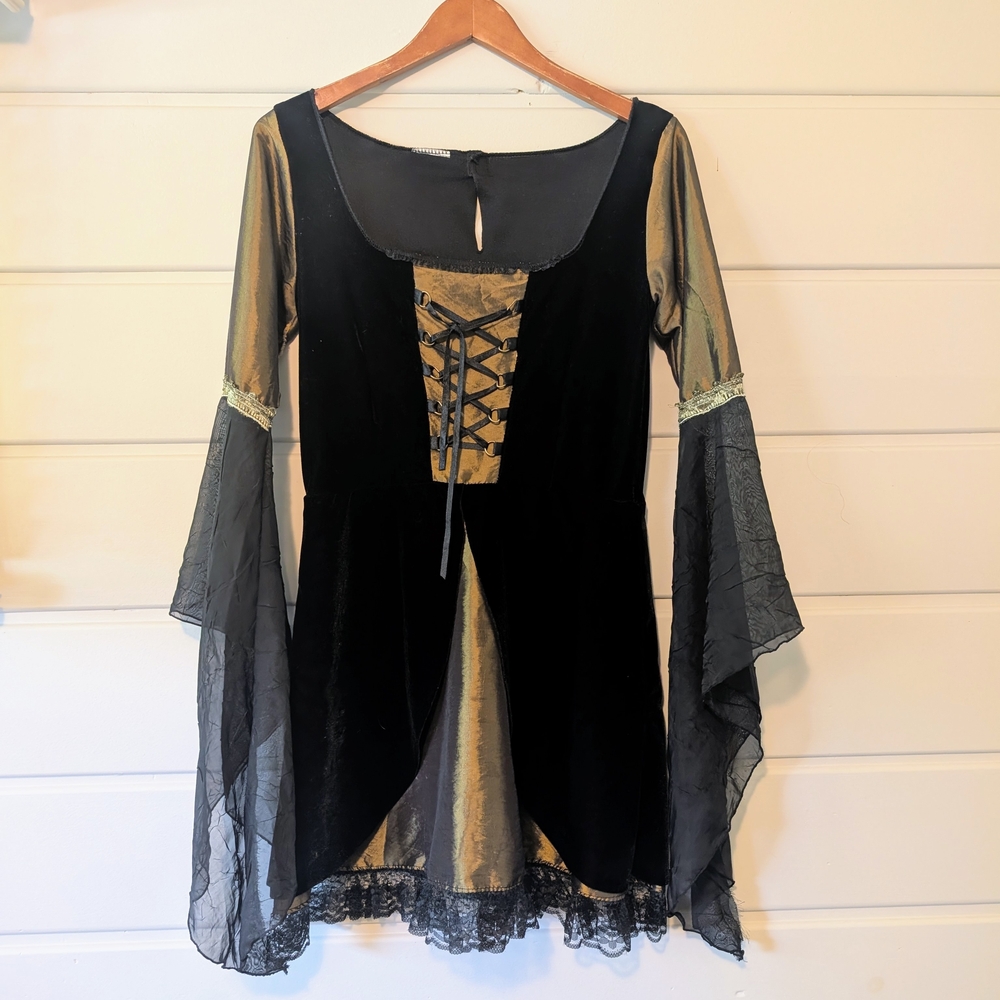 Gothic Witch Black and Gold Lace-Up Mini Halloween Costume